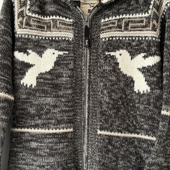 Cowichan full zip cardigan tunic length wool blend, lined hood Kids XL/Women's S - Picture 4 of 11